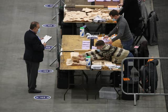 ALBA party leader Alex Salmond watches votes being counted for the Scottish Parliamentary Elections at the P&J Live/TECA, Aberdeen.