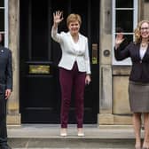 Scottish Greens co-leaders Patrick Harvie and Lorna Slater with former first minister Nicola Sturgeon after signing the Bute House Agreement. Image: Lisa Ferguson.