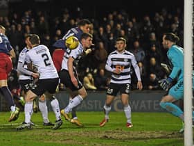 Kilmarnock's Jack Sanders (14) makes it 3-0 during a cinch Championship match between Ayr United and Kilmarnock at Somerset Park.