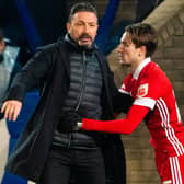 Aberdeen manager Derek McInnes (L) with Rangers-bound Scott Wright during the 0-0 draw with St Johnstone