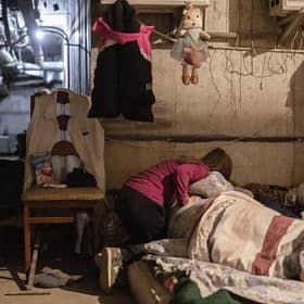 Ukrainian civilians are seen at one the bunkers in the city of Kyiv. Picture: Narciso Contreras/Anadolu Agency via Getty Images