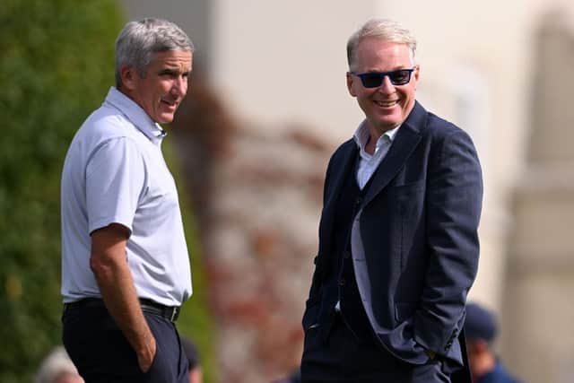 PGA Tour commissioner Jay Monahan and DP World Tour CEO are set to have conversations this weekend at the DP World Tour Championship in Dubai. Picture: Ross Kinnaird/Getty Images.