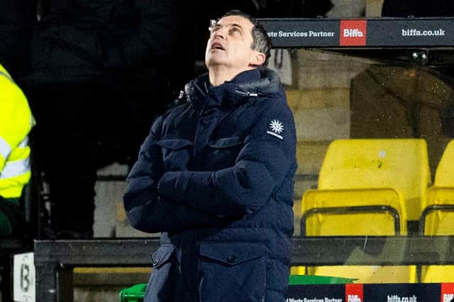 Hibs manager Jack Ross looks to the skies after Wednesday night's defeat by Livingston.