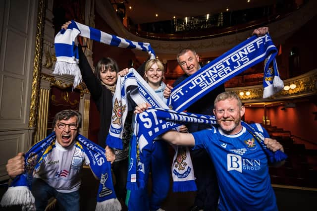 Some of the team behind Oh When The Saints, from left to right: Tom McGovern (Tommy), Beverley Mayer (Supporter Liaison Officer for St Johnstone FC and community cast member), Greer Montgomery (Wendy), Ian Flaherty (Head of Operations for St Johnstone FC), Colin McCredie (Bobby) PIC: Chris Logan