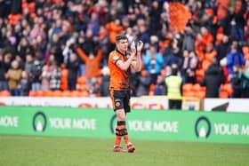 Dundee United's Ross Graham applauds the fans after the final whistle of the cinch Premiership match at Tannadice Park, Dundee. Picture date: Sunday February 20, 2022. PA Photo. See PA Story SOCCER Dundee Utd. (Jane Barlow/PA Wire)