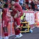 Bojan Miovski celebrates making it 3-0 to Aberdeen during the rout of Livingston.