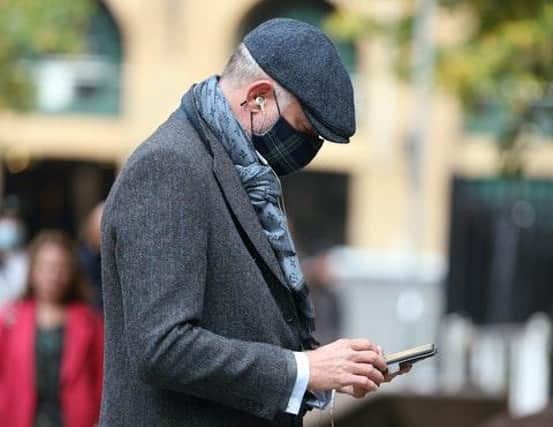 John Leslie arriving at court this morning