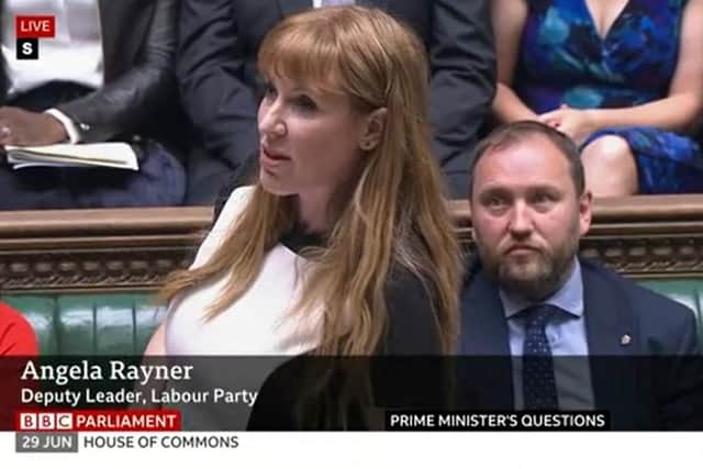 Deputy Labour leader Angela Rayner at Prime Minister's Questions. Picture: BBC Parliament