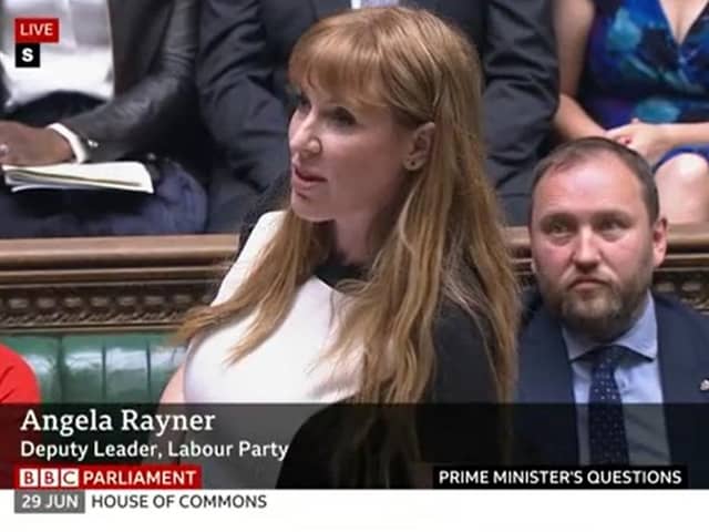 Deputy Labour leader Angela Rayner at Prime Minister's Questions. Picture: BBC Parliament