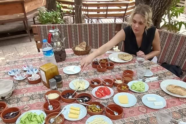 Traditional Turkish breakfast at Antik Restaurant. Pic: PA Photo/Katie Wright.