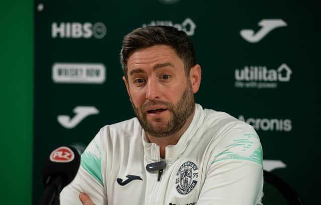 Hibs manager Lee Johnson faces the media ahead of the Christmas Eve clash against Livingston at Easter Road. (Photo by Paul Devlin / SNS Group)
