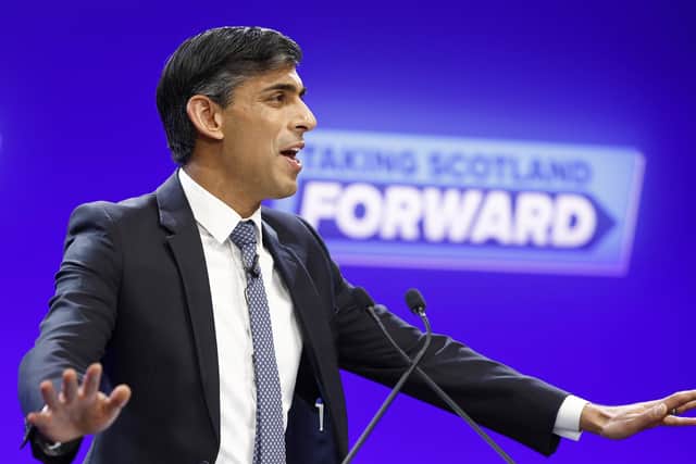 Prime Minister Rishi Sunak speaks during the Scottish Conservative conference in Aberdeen. Picture: Jeff J Mitchell/Getty Images