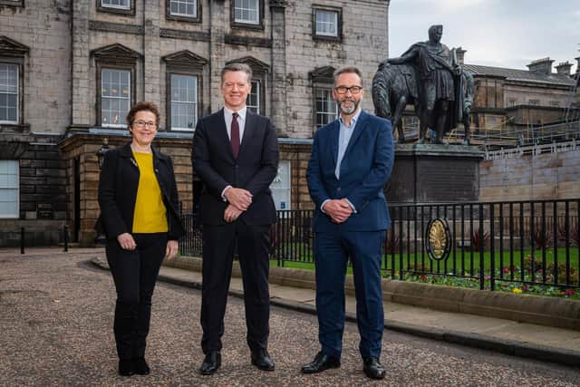 Joanna Baker, executive director of Impact Scotland and its joint chairs,  Edinburgh International Festival director Fergus Linehan and Scottish Chamber Orchestra chief executive Gavin Reid. Picture: Ian Georgeson