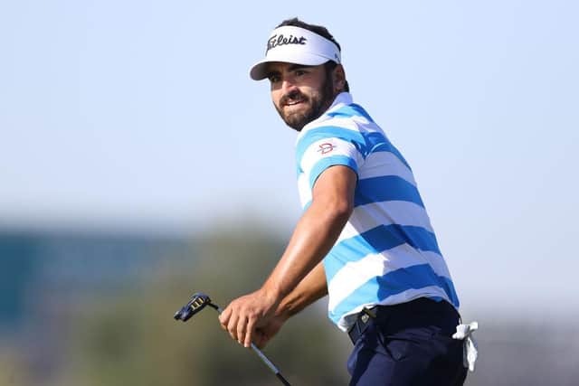 Antoine Rozner reacts after holing his 60-foot birdie putt on the 18th green during the final round of the Commercial Bank Qatar Masters at Education City Golf Club in Doha. Picture: Richard Heathcote/Getty Images.