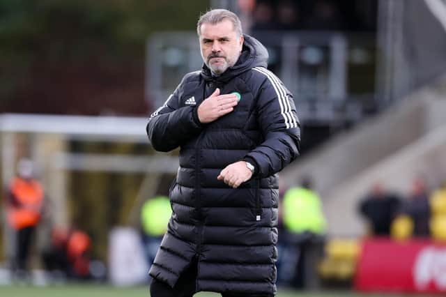 Celtic manager Ange Postecoglou celebrates the 3-0 win over Livingston at full time. (Photo by Alan Harvey / SNS Group)