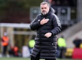 Celtic manager Ange Postecoglou celebrates the 3-0 win over Livingston at full time. (Photo by Alan Harvey / SNS Group)