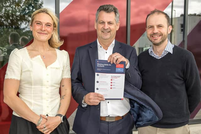 Peter Waggott (centre) presented the skills academy plans to local politicians Stephen Gethins MSP and Lara Bird MP recently. Picture: ASM Media & PR