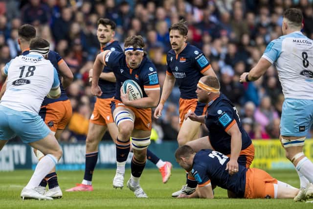Ben Muncaster on the charge for Edinburgh in last month's win over Glasgow Warriors.  (Photo by Ross Parker / SNS Group)