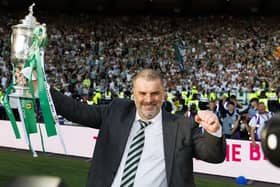 Ange Postecoglou with the Scottish Cup trophy which completed a domestic treble in his second and final season with Celtic. (Photo by Mark Scates / SNS Group)