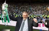 Ange Postecoglou with the Scottish Cup trophy which completed a domestic treble in his second and final season with Celtic. (Photo by Mark Scates / SNS Group)