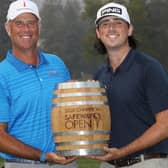 Stewart Cink and his 23-year-old son and caddie Reagan joined forces to make it a family win in the Safeway Open in California. Picture: Getty Images