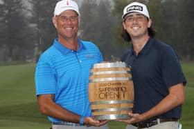 Stewart Cink and his 23-year-old son and caddie Reagan joined forces to make it a family win in the Safeway Open in California. Picture: Getty Images