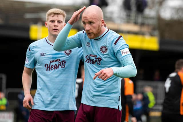 Liam Boyce celebrates after scoring from the spot to make it 2-0 for Hearts against Auchinleck.