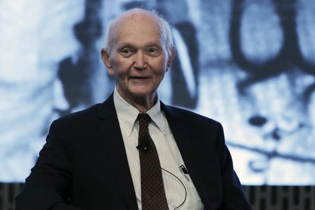 Wednesday, June 19, 2019 file photo, astronaut Michael Collins attends the JFK Space Summit at the John F. Kennedy Presidential Library in Boston.