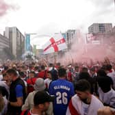 England fans outside Wembley ahead of the UEFA Euro 2020 final against Italy, which was marred by violent scenes inside and outside the ground.