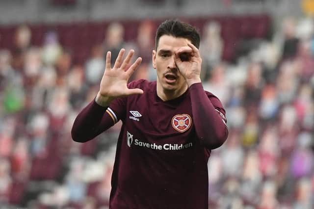 Hearts' Jamie Walker celebrates his equaliser against Greenock Morton at Tynecastle on Saturday. It was his 50th goal for the club (Photo by Ross MacDonald / SNS Group)