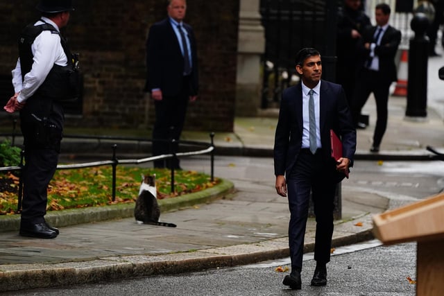 Rishi Sunak makes a speech outside 10 Downing Street, London, after meeting King Charles III and accepting his invitation to become Prime Minister and form a new government.