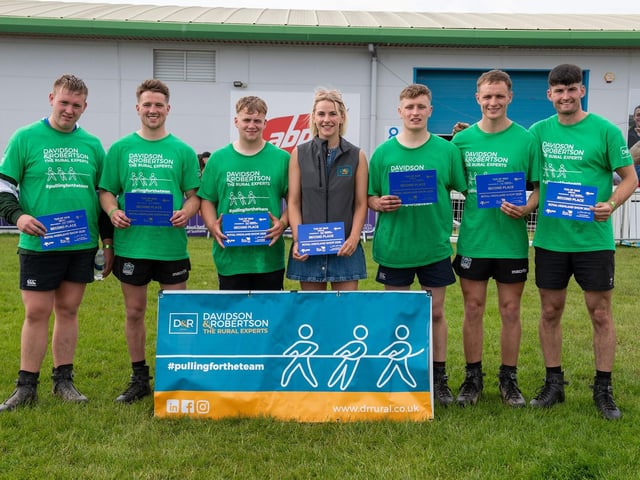 Lesmahagow YFC Gents came third - presented with prizes by their chair Vicky Haddow from Davidson & Robertson (Sponsor)