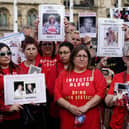 Infected blood campaigners in Parliament Square in London ahead of the publication of the final report into the scandal. Photo: Aaron Chown/PA Wire