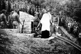 The Kohima Memorial, pictured during its dedication after being installed. Photo: RSRA/PA Wire