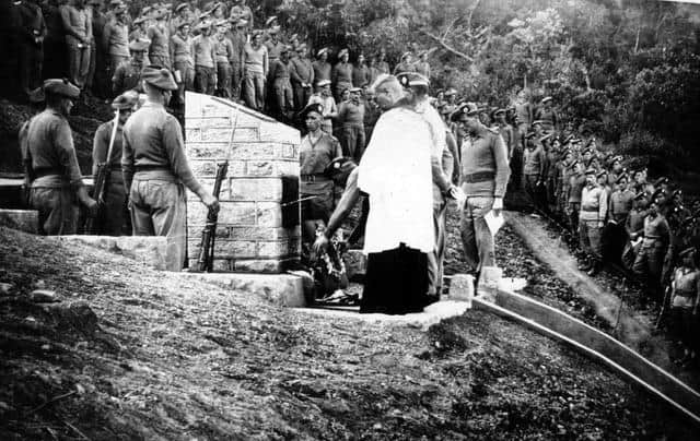 The Kohima Memorial, pictured during its dedication after being installed. Photo: RSRA/PA Wire