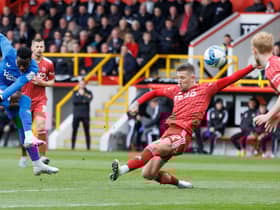 Rangers' Fashion Sakala goes close during the match against Aberdeen at Pittodrie.