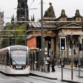 A tram on Princes Street in Edinburgh
