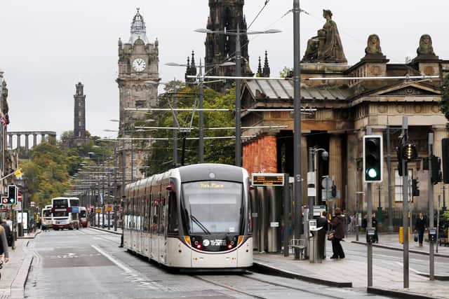 A tram on Princes Street in Edinburgh