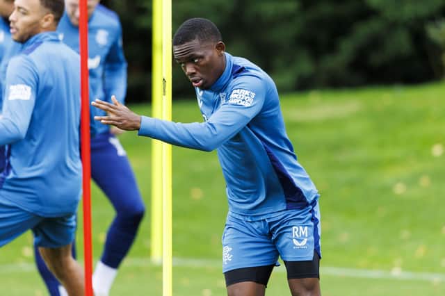 Rabbi Matondo trains with Rangers on Wednesday ahead of facing Real Betis in the Europa League. (Photo by Mark Scates / SNS Group)