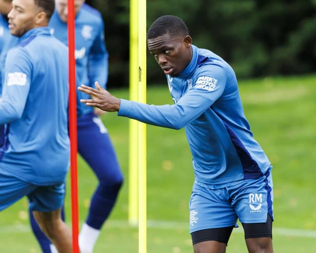Rabbi Matondo trains with Rangers on Wednesday ahead of facing Real Betis in the Europa League. (Photo by Mark Scates / SNS Group)