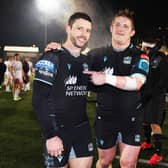 Glasgow Warriors' Sean Kennedy, left, celebrates with team-mate Johnny Matthews after their side's 33-20 win over Ulster in the BKT United Rugby Championship at Scotstoun. (Photo by Ross MacDonald / SNS Group)