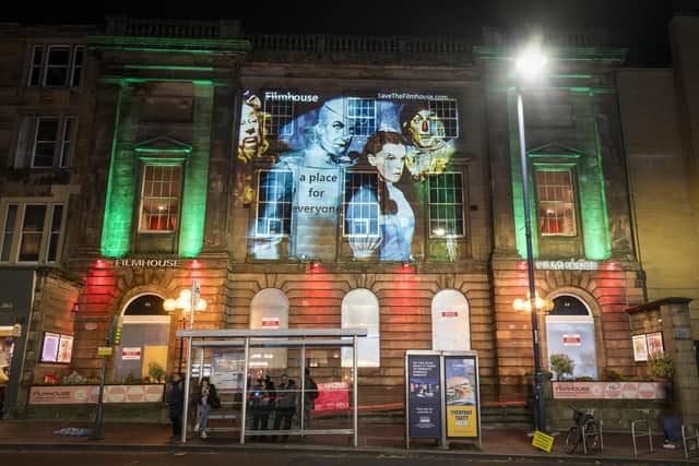An image from the film The Wizard of Oz projected onto the Filmhouse in Edinburgh, is one of several classic movie images projected onto landmarks and public buildings in the city as part of the campaign to save the Edinburgh International Film Festival and the Filmhouse.