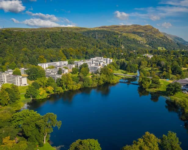Drone shot of the University of Stirling campus