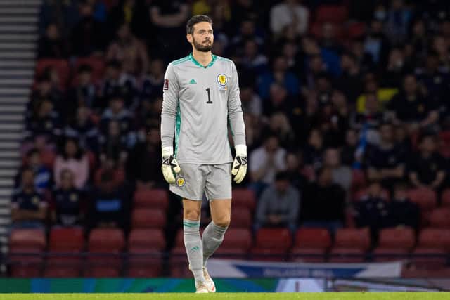 Craig Gordon v Moldova in September. He is now the brink of winning his 65th cap and entering the top ten list of Scotland male appearance holders