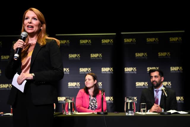 Ash Regan, left, Kate Forbes and Humza Yousaf are vying to be the next SNP leader (Picture: Andy Buchanan/pool/AFP via Getty Images)