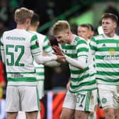 Celtic players celebrate the 3-2 win over Real Betis. (Photo by Alan Harvey / SNS Group)