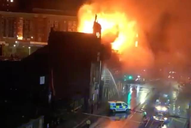 Fire crews battle a blaze on High Steet in Glasgow: Credit: Amy Brown (@amycwbrown / Twitter).
