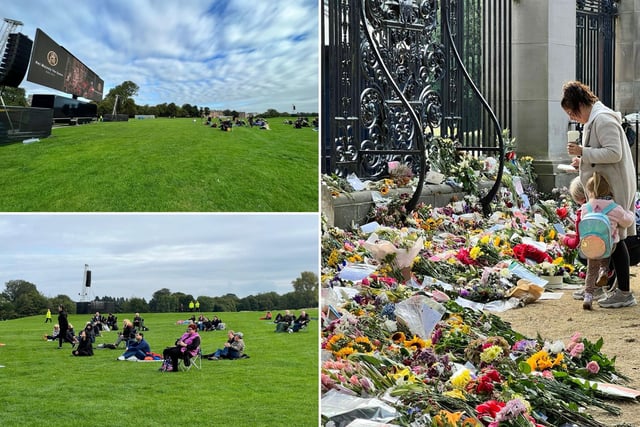 Queen Elizabeth's funeral: Pictures show people starting to gather at Holyrood Park where a big screen is showing the funeral of Queen Elizabeth II