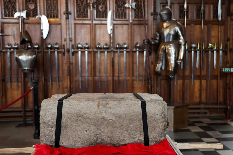 The stone weighs 125kg but the team of six who carried it were lifting around 164kg given the equipment needed to transport it out of the Great Hall.