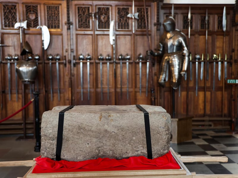 The stone weighs 125kg but the team of six who carried it were lifting around 164kg given the equipment needed to transport it out of the Great Hall.